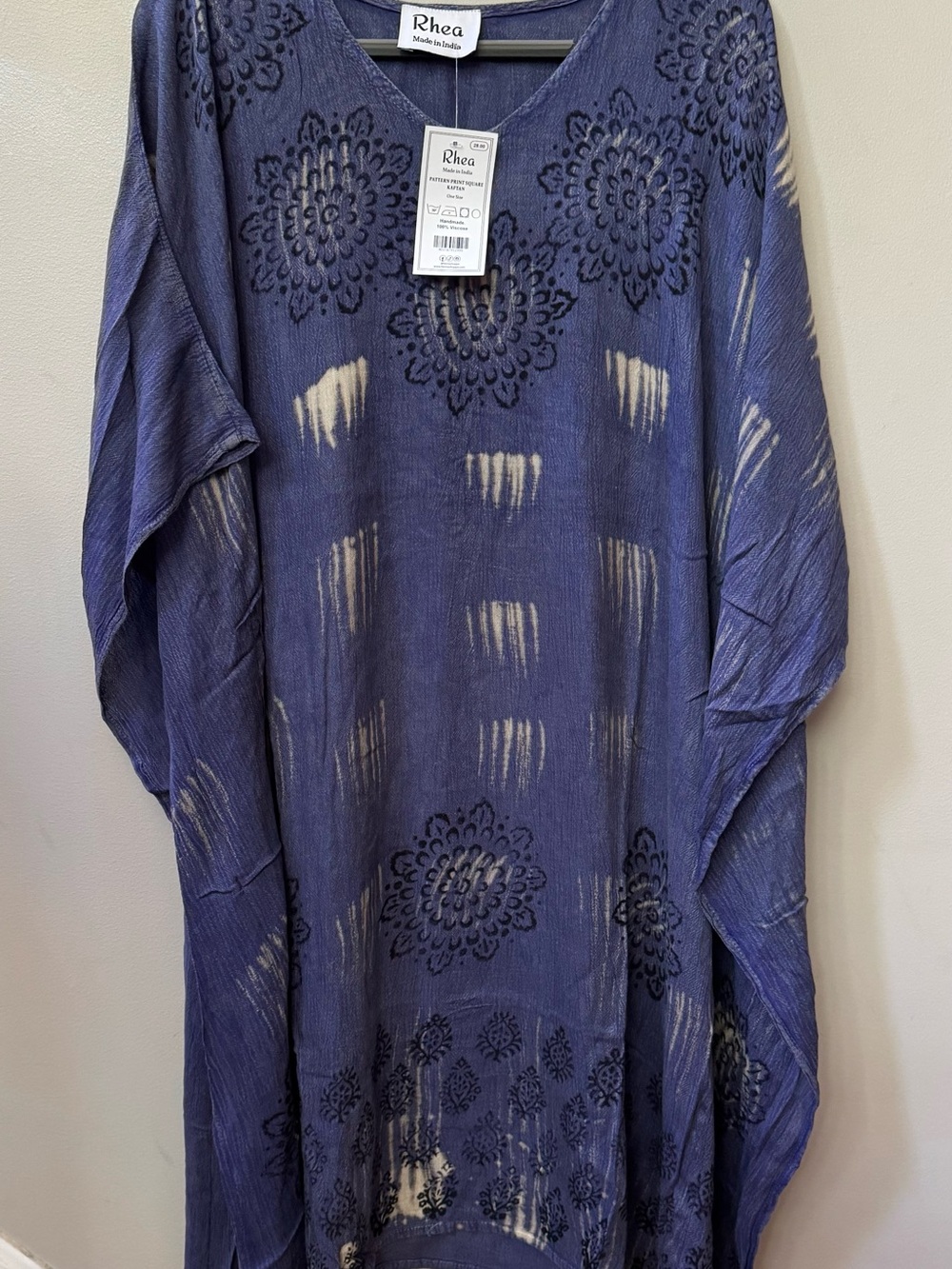 Rhea Navy Blue Boho Tunic Kaftan with Cream Accents